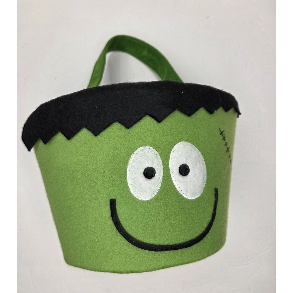Green Felt Frankenstein Halloween Trick or Treat Bucket Bag Decor